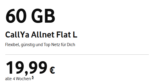 CallYa Allnet Flat L: Vodafone Prepaid-Tarif mit 60 GB